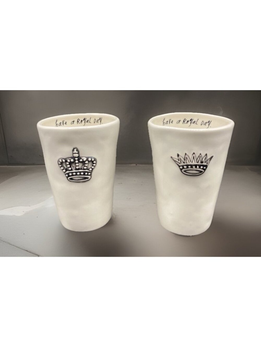 Rae Dunn Artisan Royal Collection Crown Juice Tumblers Set of 2 Have a Royal Day